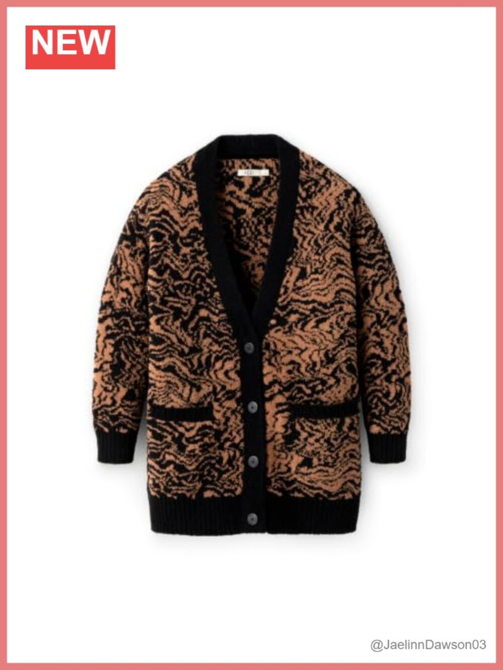 Jacquard V-Neck Cardigan Recycled Polyester Button Down Sweater